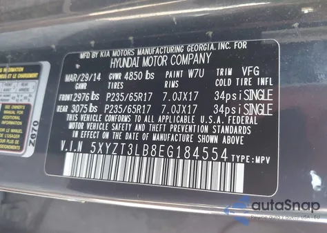 2014 Hyundai Santa Fe Sport 2.4L z USA, uszkodzony, nr VIN 5XYZT3LB8EG184554